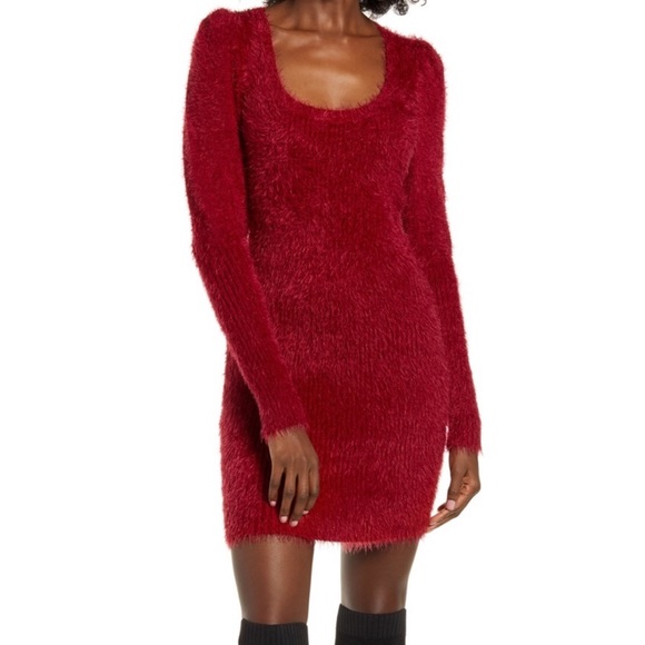 4SI3NNA Dresses & Skirts - NWOT 4SI3NNA Fuzzy Red Long Sleeve Sweater Dress